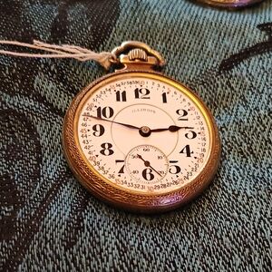 Illinois Railroad Pocket Watch - White Dial, Gold Case